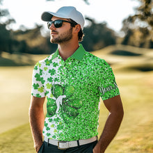 Load image into Gallery viewer, Green glitter shamrock clover Mens Golf Polo Shirts custom St Patrick day golf shirt for mens NQS9462