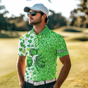 Green glitter shamrock clover Mens Golf Polo Shirts custom St Patrick day golf shirt for mens NQS9462