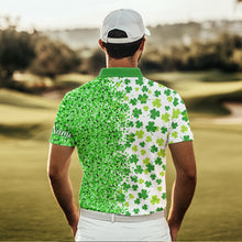 Load image into Gallery viewer, Green glitter shamrock clover Mens Golf Polo Shirts custom St Patrick day golf shirt for mens NQS9462