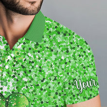 Load image into Gallery viewer, Green glitter shamrock clover Mens Golf Polo Shirts custom St Patrick day golf shirt for mens NQS9462