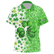 Load image into Gallery viewer, Green glitter shamrock clover Kid Golf Polo Shirt custom St Patrick day golf shirt for children NQS9462