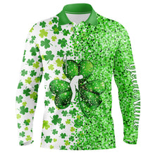 Load image into Gallery viewer, Green glitter shamrock clover Mens Golf Polo Shirts custom St Patrick day golf shirt for mens NQS9462