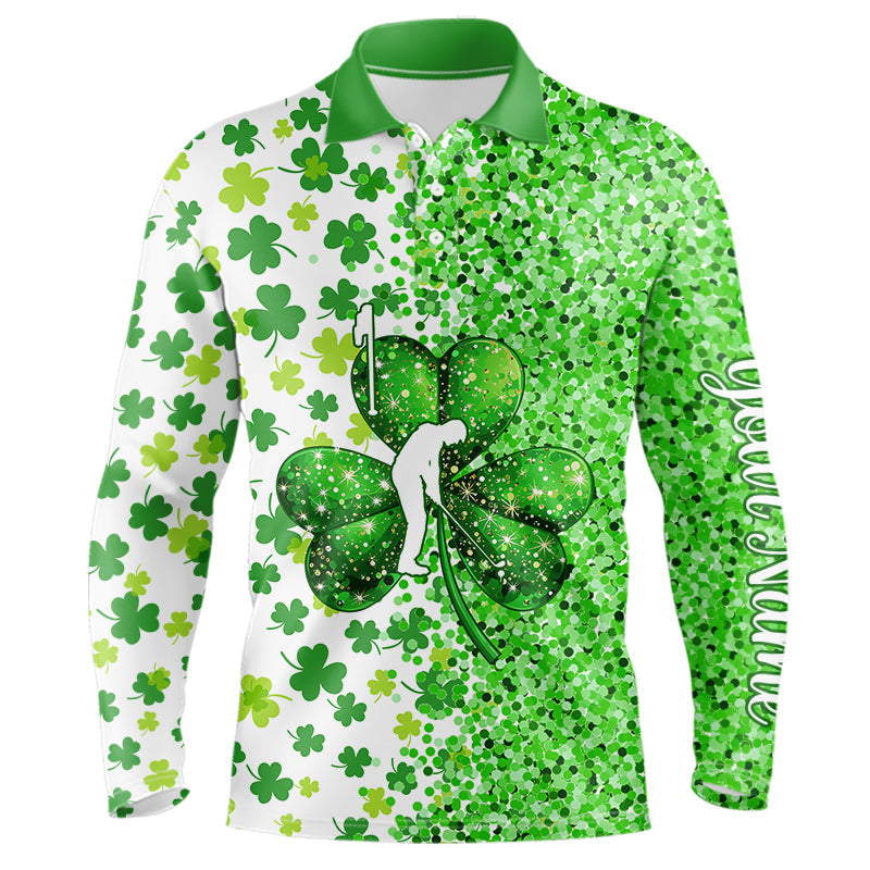 Green glitter shamrock clover Mens Golf Polo Shirts custom St Patrick day golf shirt for mens NQS9462