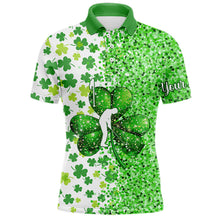 Load image into Gallery viewer, Green glitter shamrock clover Mens Golf Polo Shirts custom St Patrick day golf shirt for mens NQS9462