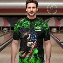 Load image into Gallery viewer, Green Flame American Flag Eagle bowling shirts for Men Custom Bowling Team Jersey, gift for Bowler NQS11555