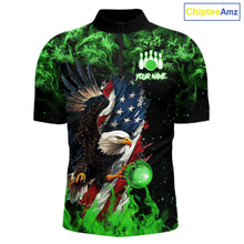 Load image into Gallery viewer, Green Flame American Flag Eagle bowling shirts for Men Custom Bowling Team Jersey, gift for Bowler NQS11555