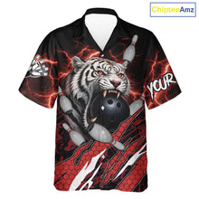 Load image into Gallery viewer, Black and Red Lightning Thunder Tiger Bowling Hawaiian Jersey, Bowling Team button-up shirts NQS11571