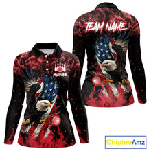 Load image into Gallery viewer, Red Flame American Flag Eagle bowling shirts for Women Custom Bowling Team Jersey, gift for Bowler NQS11556