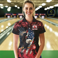 Load image into Gallery viewer, Red Flame American Flag Eagle bowling shirts for Women Custom Bowling Team Jersey, gift for Bowler NQS11556