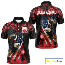 Load image into Gallery viewer, Red Flame American Flag Eagle bowling shirts for Men Custom Bowling Team Jersey, gift for Bowler NQS11556
