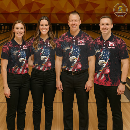 Red Flame American Flag Eagle bowling shirts for Men Custom Bowling Team Jersey, gift for Bowler NQS11556