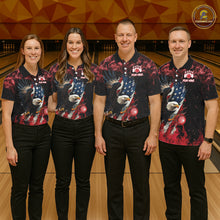 Load image into Gallery viewer, Red Flame American Flag Eagle bowling shirts for Women Custom Bowling Team Jersey, gift for Bowler NQS11556