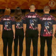 Load image into Gallery viewer, Red Flame American Flag Eagle bowling shirts for Women Custom Bowling Team Jersey, gift for Bowler NQS11556
