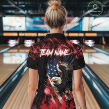 Load image into Gallery viewer, Red Flame American Flag Eagle bowling shirts for Women Custom Bowling Team Jersey, gift for Bowler NQS11556