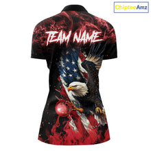 Load image into Gallery viewer, Red Flame American Flag Eagle bowling shirts for Women Custom Bowling Team Jersey, gift for Bowler NQS11556