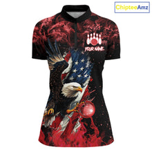 Load image into Gallery viewer, Red Flame American Flag Eagle bowling shirts for Women Custom Bowling Team Jersey, gift for Bowler NQS11556