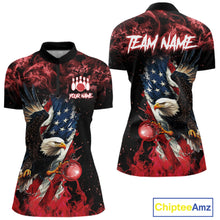 Load image into Gallery viewer, Red Flame American Flag Eagle bowling shirts for Women Custom Bowling Team Jersey, gift for Bowler NQS11556
