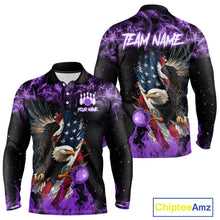 Load image into Gallery viewer, Purple Flame American Flag Eagle bowling shirts for Men Custom Bowling Team Jersey, gift for Bowler NQS11557