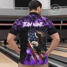 Load image into Gallery viewer, Purple Flame American Flag Eagle bowling shirts for Men Custom Bowling Team Jersey, gift for Bowler NQS11557
