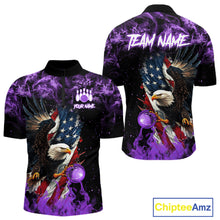Load image into Gallery viewer, Purple Flame American Flag Eagle bowling shirts for Men Custom Bowling Team Jersey, gift for Bowler NQS11557