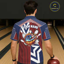 Load image into Gallery viewer, Red, White and Blue American Flag Flame Bowling Hawaiian shirt Custom patriotic Team Bowling Jersey NQS11558