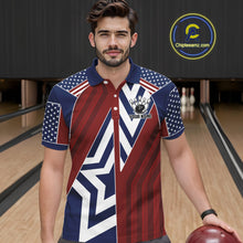 Load image into Gallery viewer, Red, White and Blue American Flag Flame Bowling shirts for Men Custom patriotic Team Bowling Jerseys NQS11558