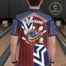 Load image into Gallery viewer, Red, White and Blue American Flag Flame Bowling shirts for Men Custom patriotic Team Bowling Jerseys NQS11558
