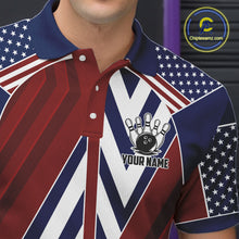 Load image into Gallery viewer, Red, White and Blue American Flag Flame Bowling shirts for Men Custom patriotic Team Bowling Jerseys NQS11558
