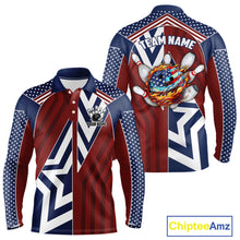 Load image into Gallery viewer, Red, White and Blue American Flag Flame Bowling shirts for Men Custom patriotic Team Bowling Jerseys NQS11558