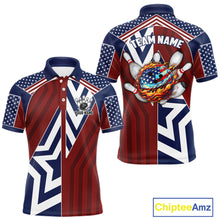 Load image into Gallery viewer, Red, White and Blue American Flag Flame Bowling shirts for Men Custom patriotic Team Bowling Jerseys NQS11558