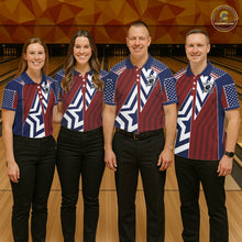 Load image into Gallery viewer, Red, White and Blue American Flag Flame Bowling shirts for Men Custom patriotic Team Bowling Jerseys NQS11558