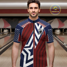 Load image into Gallery viewer, Red, White and Blue American Flag Flame Bowling shirts for Men Custom patriotic Team Bowling Jerseys NQS11558