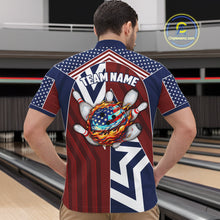 Load image into Gallery viewer, Red, White and Blue American Flag Flame Bowling shirts for Men Custom patriotic Team Bowling Jerseys NQS11558