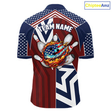 Load image into Gallery viewer, Red, White and Blue American Flag Flame Bowling shirts for Men Custom patriotic Team Bowling Jerseys NQS11558