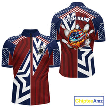 Load image into Gallery viewer, Red, White and Blue American Flag Flame Bowling shirts for Men Custom patriotic Team Bowling Jerseys NQS11558