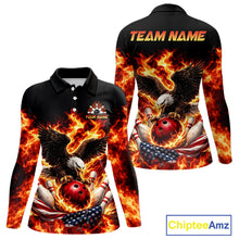 Load image into Gallery viewer, Custom Flame American Flag Eagle Bowling Shirts, Patriotic Eagle Bowling Team Jerseys For Women NQS11560
