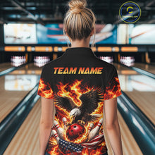 Load image into Gallery viewer, Custom Flame American Flag Eagle Bowling Shirts, Patriotic Eagle Bowling Team Jerseys For Women NQS11560