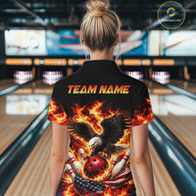 Load image into Gallery viewer, Custom Flame American Flag Eagle Bowling Shirts, Patriotic Eagle Bowling Team Jerseys For Women NQS11560