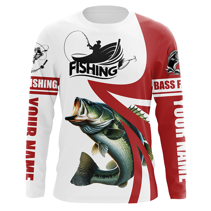 Largemouth bass fishing Custom Name sun protection long sleeve fishing shirts for men, women | Red NQS4817