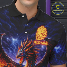 Load image into Gallery viewer, Orange and Purple Lightning Thunder Dragon Bowling Shirts for Men Custom Dragon Team Bowling Jersey NQS11680