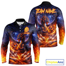Load image into Gallery viewer, Orange and Purple Lightning Thunder Dragon Bowling Shirts for Men Custom Dragon Team Bowling Jersey NQS11680