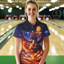 Load image into Gallery viewer, Orange and Purple Lightning Thunder Dragon Bowling Shirts for Women Custom Dragon Team Bowling Jersey NQS11680