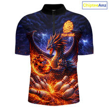 Load image into Gallery viewer, Orange and Purple Lightning Thunder Dragon Bowling Shirts for Men Custom Dragon Team Bowling Jersey NQS11680