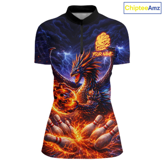 Orange and Purple Lightning Thunder Dragon Bowling Shirts for Women Custom Dragon Team Bowling Jersey NQS11680