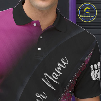 Black and Pink Glitter Flower Bowling Polo, Quarter Zip Shirt for Men Custom Bowling Team Jerseys NQS11685