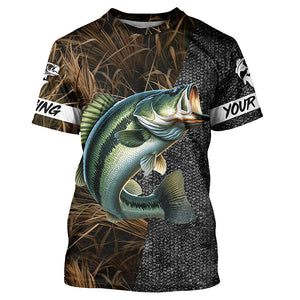 Largemouth Bass Fishing Camo Custom long sleeve Fishing Shirts, Personalized bass fishing jerseys NQS5078