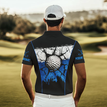 Black, White and Blue Retro broken Golf ball Mens Polo shirt Custom golf outfit for Team mens golf top NQS9788