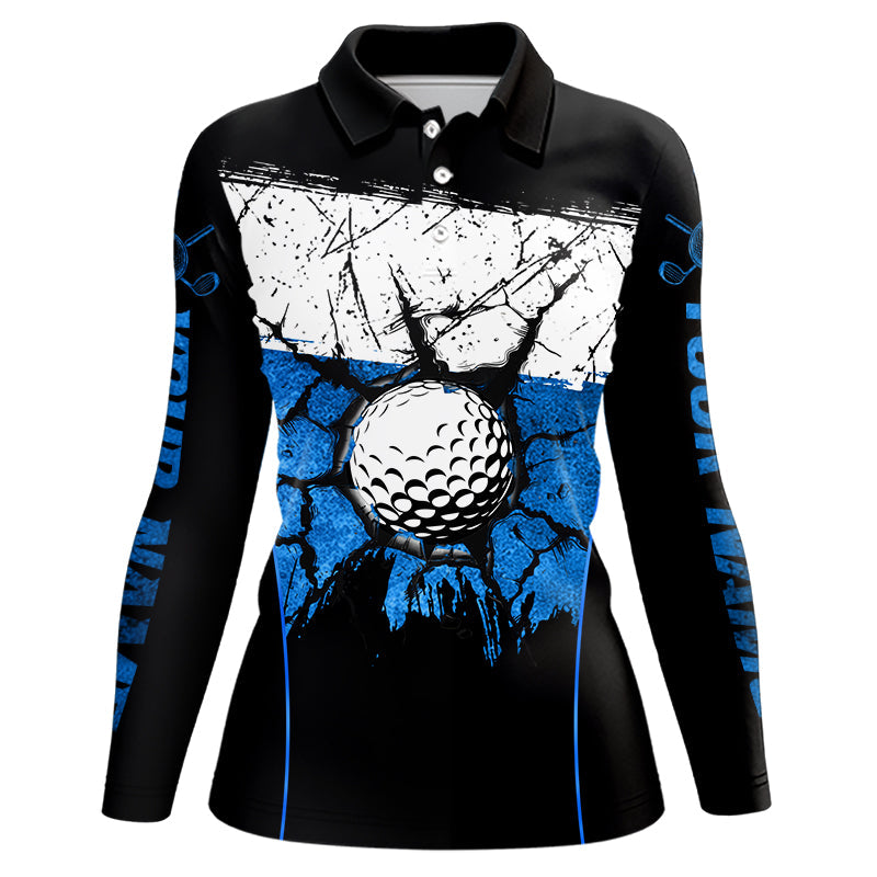 Black, White & Blue Retro broken Golf ball Women Polo shirt Custom Team golf outfit ladies golf top NQS9788