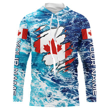 Load image into Gallery viewer, Blue sea wave ocean camo Canadian flag patriot shirt Custom sun protection fishing long sleeve shirts NQS5580