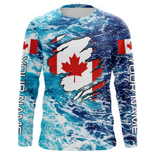 Load image into Gallery viewer, Blue sea wave ocean camo Canadian flag patriot shirt Custom sun protection fishing long sleeve shirts NQS5580